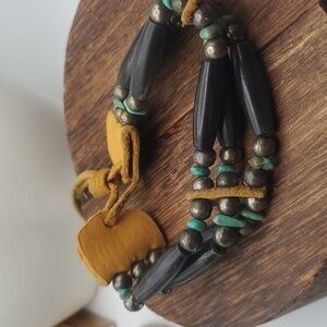 B2011 native Navajo natural‎ pelt leather tube bracelet handcrafted